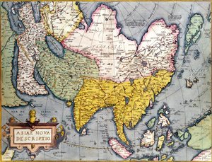 Asia: Mapa del continente incluyendo Japón y las Indias Orientales con parte de Nueva Guinea, c.1580